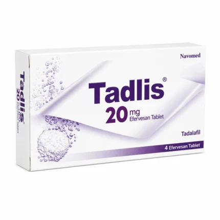 Tadlis 20 mg 4 efervesan tablet tadalafil içeren orijinal ürün kutusu görseli