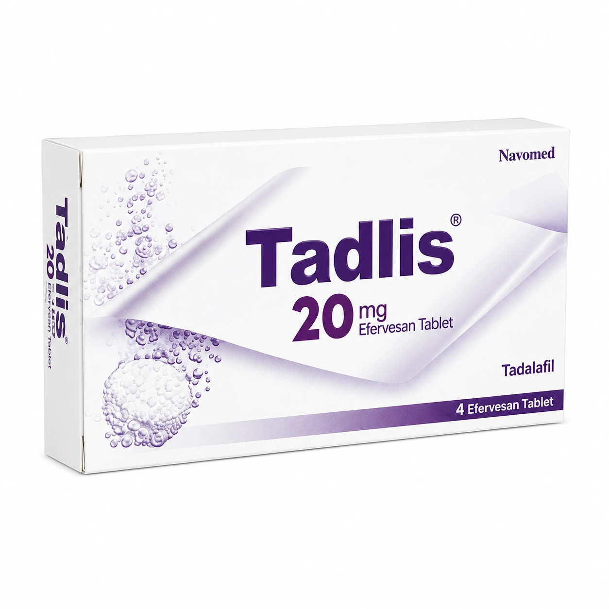 tadlis-20-mg-4-tablet Tadlis 20 mg 4 efervesan tablet tadalafil içeren orijinal ürün kutusu görseli